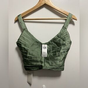 NWT Abercrombie Fitch Crop Top Womens Green Ruched Romantic Coquette Size Medium